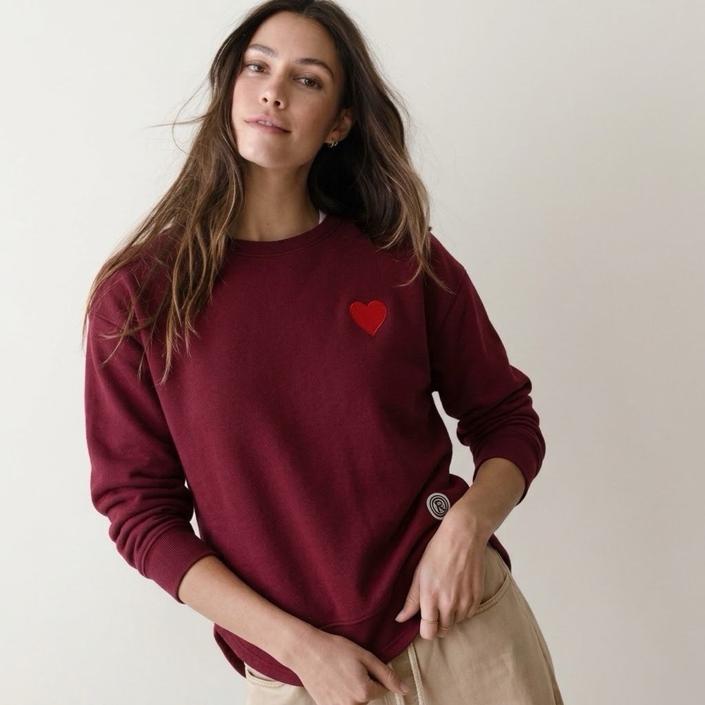 Marine Layer Re-Spun Pullover Sweatshirt Recycled Poly Cotton Heart Women's L